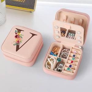 lot 88044 image: Parima Aunt Gifts - Gifts for Aunt, Auntie Gifts, Birthday Gifts for Aunt, Pink Initial Jewelry Box Travel Jewelry Case - Letter V, Pink