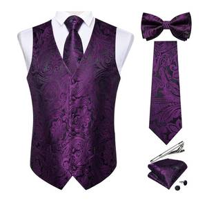 lot 88045 image: DiBanGu Mens Purple Suit Vest and Bow Tie Pre-tied V-neck Waistcoat Pocket Square Tie Clip Cufflinks 6PCS Waistcoat for Tuxedo L