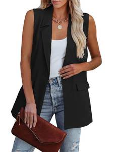 lot 88052 image: Cicy Bell Womens Sleeveless Blazer Vest Casual Open Front Single Button Summer Jacket with Pockets Black XL