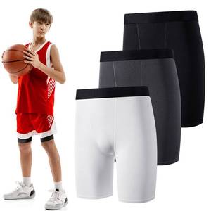 lot 88053 image: Hoolerry 3 Pcs Youth Boys Compression Shorts Athletic Underwear Sports Performance Boxer Briefs Spandex Underwear for Running (Black, White, Gray, X-Small)