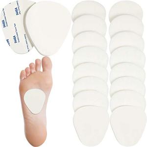lot 88054 image: 20 Pieces Metatarsal Felt Pads Foot Insert Pads Ball of Foot Cushion for Foot Pain Relief Forefoot and Sole Adhesive Foam Foot Pad for Men and Women 14 Inches Thick (White)