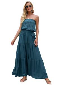 lot 88065 image: Daenery Womens Casual Strapless Maxi Dress Off Shoulder Tube Beach Dresses Light Purple S