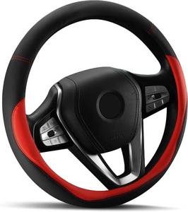 lot 88070 image: HOTOR Car Steering Wheel Cover - Universal Car Accessory for Diverse Cars, Leather Cover with Anti-Slip Lining, for Steering Wheel with a Diameter of 15.5-16, Red