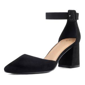 lot 88075 image: mysoft Womens Pointed Toe Low Chunky Heels Closed Toe Ankle Strap Dress Pump Shoes 9
