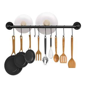 lot 88093 image: SUJOER Pot Rack Wall Mounted with 15 Hooks, Hanging Pot Pan Organizer Rack,Utensil Industrial Pipe Hanger,Heavy Duty Cast Iron Skillet Storage Rail,Cabinet Black Pots and Pans Storage (31.5inch)