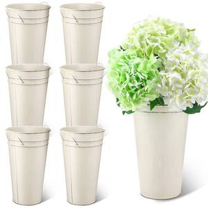 lot 88101 image: Irenare 12 Inch Vintage Galvanized Flower Bucket Metal Flower Vase Farmhouse French Metal Bucket Planter Metal Floral Container for Flowers Arrangements Table Centerpiece Weddings Home (White,6 Pcs)