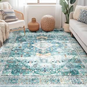 lot 88107 image: BESTSWEETIE Area Rug 5x7 Rugs for Living Room 5 x 7 Washable Rugs Non Slip Vintage Boho Living Room Rugs for Bedroom Dining Room, Distressed Pattern Carpet, Green