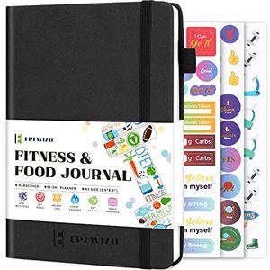lot 88112 image: EPEWIZD Food and Fitness Journal Hardcover Wellness Planner Workout Journal for Women Men to Track Meal and Exercise Count Calories Weight Loss Diet Training Weight Loss Tracker Undated Home and Gym Accessories (3 Month)-Black