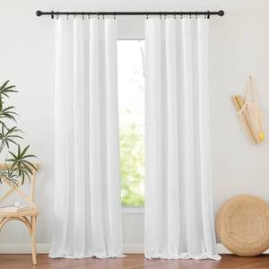 lot 88117 image: RYB HOME White Sheer Linen Curtains 84 inches, Room Divider Flax Linen Semi Transparent Privacy Drapes for Living Room Bedroom Dining Room, W 52 x L 84, Set of 2, White