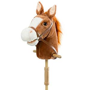 lot 88118 image: HollyHOME Stick Horse Plush Handcrafted Hobby Horse on a Stick with Wood Wheels Real Pony Neighing and Galloping Sounds for Kids Toddlers Dark Brown 36 Inches(AA Batteries Required)