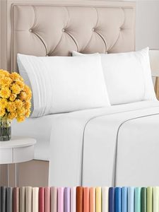lot 88120 image: King Size 4 Piece Sheet Set - Comfy Breathable & Cooling Sheets - Hotel Luxury Bed Sheets for Women & Men - Deep Pockets, Easy-Fit, Extra Soft & Wrinkle Free Sheets - White Oeko-Tex Bed Sheet Set