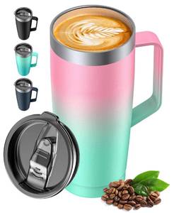 lot 88134 image: LyriFine Travel Mug with Handle, 24oz Insulated Coffee Mug with Lid, Travel Mugs for Hot and Cold Double-Wall Vacuum Stainless Steel & Sliding Lid for Daily Life, Travel, Office, Blue