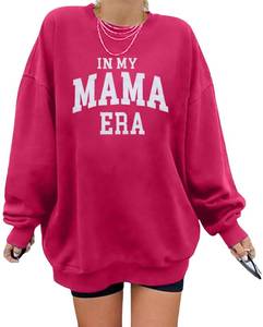 lot 88147 image: Mama Sweatshirt for Women Oversized Mom Crewneck Long Sleeve Shirts In My Mama Era Casual Pullovers Top Hot Pink XL