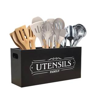lot 88152 image: Kitchen Utensil Holder for Countertop-Cooking Utensil Holder, Utensil Holder for Party, Farmhouse Kitchen Decor, Wooden Large Utensil Holder, Utensil Organizer for Countertop (Black)