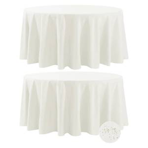 lot 88162 image: Fokitut 2 Pack Waterproof Round Tablecloth, 120 Inch, Stain Resistant and Wrinkle Polyester Table Cloth, Fabric Table Cover for Kitchen Dining, Wedding, Party, Holiday Dinner-Ivory