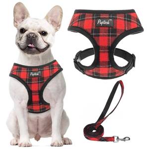 lot 88165 image: PUPTECK Soft Mesh Dog Harness and Leash Set Pet Puppy Cat Comfort Padded Vest No Pull Harnesses, Red&Black, S