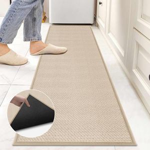 lot 88168 image: Boho Kitchen Rugs and Mats Non Skid Washable, Braid Jute Kitchen Floor Rug in Front of Sink Absorbent, Farmhouse Large Kitchen Cushioned Standing Mat, Beige