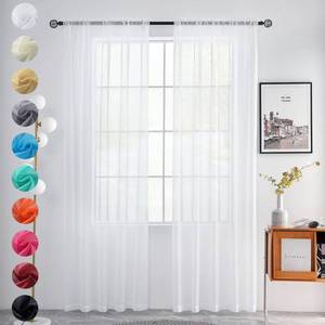 lot 88173 image: youleyar Solid Sheer Rod Pocket Curtain Voile Draperies 2 Panels White Beige Black Grey Coffee 70 Inch Width 84 Inch Long 1 Pair for Kitchen Bedroom Children Living Room Yard(White,70W84L)