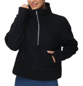 lot 90830 image: THE GYM PEOPLE Womens Half Zip Pullover Sweatshirt Fleece Stand Collar Crop Sweatshirt with Pockets Thumb Hole Black M