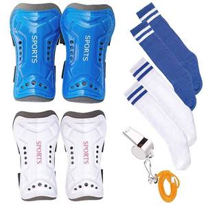lot 90842 image: Wrzbest 2 Pair Kids Soccer Football Shin Guards Protector Calf Knee Protective Gear and 2 Pair Long Sleeve Socks with Professional Referee Whistle for Teenagers,Boys,Girls,Kid,Youth (Age 5 to 13)