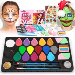 lot 90847 image: Dreamon 27 PCS Face Paint Kit for Kids, 17 Colors Face Painting Set Includes Stickers, Brushes,Sponges, Professional Face Body Painting Kits
