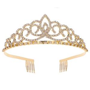 lot 90862 image: Royal Crystal Tiara Crowns Hair Jewelry Wedding Pageant Bridal Princess Headband Gift, Gold