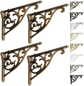 lot 90868 image: Shelf Brackets 8 Inch 4 Pack Heavy Duty Antique Brass Wall Bracket Victorian Kitchen Decorative Rack Shelves, Shelf Bracket Available in 8 finishes. (4, Antique Brass)