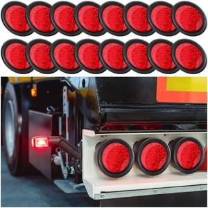 lot 90871 image: Funtery 16 Pcs 4 Inch Round 16 LED Trailer Tail Lights LED Stop Light Reverse Lights Turn Tail Light IP67 Brake Tail Lights Flush Mount Include Lights Grommets 3 Prong Wire Pigtails 12V Sealed (Red)