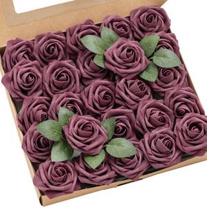 lot 90872 image: Lings Moment Artificial Flowers 50Pcs Plum Roses Decor wStems,3 Real Touch DIY Foam Floral for Wedding BouquetCenterpieces, Outdoors Party Backdrop, RoomTable, and GardenPot Decorations