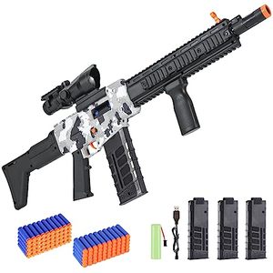 lot 90878 image: Realistic Toy Gun for Nerf Guns Darts, Foam Blaster - with Scope 100 Soft Bullets 3 Magazines, Semi-Auto Sniper Rifle Electric Machine Guns for Boys 8-12 Age, Birthday Gifts for Kids and Adults