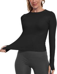 lot 90882 image: MathCat Seamless Workout Shirts for Women, Long Sleeve Workout Tops for Women, Yoga Sports Athletic Gym Tops Black L