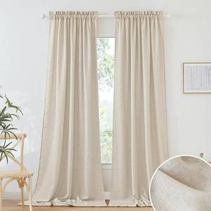 lot 90894 image: RYB HOME Semi Sheer Curtains - Linen Sheer Curtains Privacy Window Decor for Living Room Home Office Cafe Bay Window, Beige, 52 x 108 inch Long, 2 Pcs