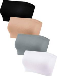 lot 90898 image: Geyoga 4 Pieces Strapless Bandeau Bra, Seamless and Stretchy Non Padded Tube Top Bra for Women(Elegant Colors,Large)