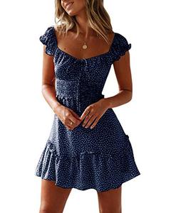 lot 90903 image: YOBECHO Womens Summer Ruffle Sleeve Sweetheart Neckline Printing Dress (Small, Navy Blue)