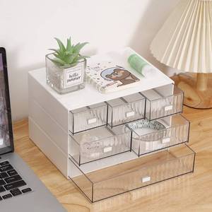 lot 90906 image: Ykpoqir Desk Organizer Stackable Storage with 6 Drawers Stackable Drawers for Desk Storage, Makeup Storage Accessories, Desktop Accessories with Drawers, White