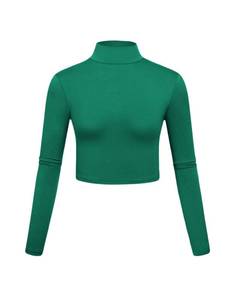lot 90909 image: Green Turtleneck Women Long Sleeve Shirts Y2k Crop Top Going Out Cute Tops for Women Trendy Casual Workout Clothes Medium