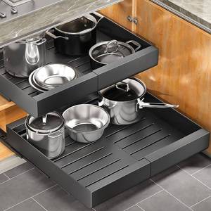 lot 90934 image: Pull out Cabinet Organizer, Expandable(11.7-19.7) Heavy Duty Slide out Drawers Fixed with Adhesive Nano Film for Pots, Roll out Shelf Storage for Kitchen Cabinet Organization, Pantry(Black)