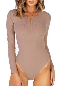 lot 90965 image: MISSJOY Pink Long Sleeve Bodysuit for Women Crew Neck Ribbed Knit Leotards Underbust Detailing Tops small