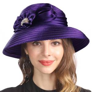 lot 90978 image: FORBUSITE Church Hats for Women White Kentucky Derby Hats 1950s 20s with Rhinestone Rhinest Wide Brim