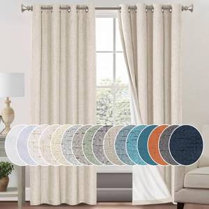 lot 90980 image: PrinceDeco Primitive Textured Linen 100% Blackout Curtains for BedroomLiving Room Energy Saving Window Treatment Curtain Drapes, Burlap Fabric with White Thermal Insulated Liner (52 x 96in, Natural)