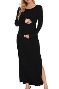 lot 90989 image: Smallshow Womens Split Maternity Dress Long Sleeve Ruched Pregnancy Clothes Small Black