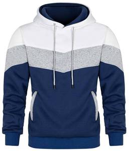 lot 90996 image: Keasmto Mens Hoodies Pullover Sweatshirt Color Block Fleece Long Sleeve Patchwork Casual Hoodie with Pocket White Grey Blue XXL