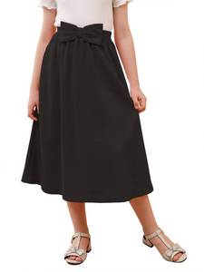 lot 90998 image: GORLYA Girls A-Line Bow Knot Elastic High Waist Swing Maxi Skirt with Pockets for 4-14T (GOR1162,8Y,Black)