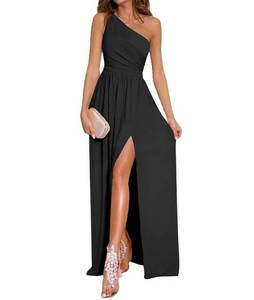 lot 91001 image: LYANER Womens One Shoulder High Split Sleeveless Ruched Cocktail Sexy Maxi Long Dress Solid Black Large
