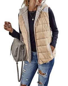 lot 91004 image: Womens Sherpa Fleece Zipper Up Reversible Vest Warm Color Block Hoodie Outwear with Pocketno size visible, possibly SM