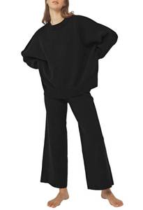 lot 91007 image: Pink Queen Women 2 Piece Outfit Sweater Sets Knit Tops Wide Leg Long Pants Matching Sweatsuit Lounge Set Pajamas Black M