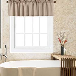 lot 91008 image: CAROMIO Valances for Kitchen, Waffle Woven Half Window Valance Curtains for Bathroom Windows Short Cafe Curtains, Plaza Taupe, 60x15 Inch