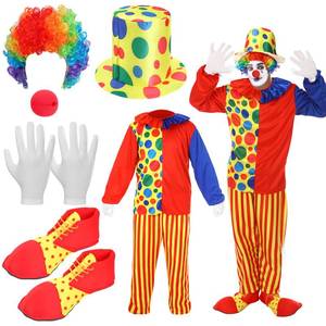 lot 91011 image: Funtery 6 Pcs Adult Clown Costume Red Clown Nose Shoes Hat Rainbow Clown Wig and Gloves for Men Women Cosplay (3XL)