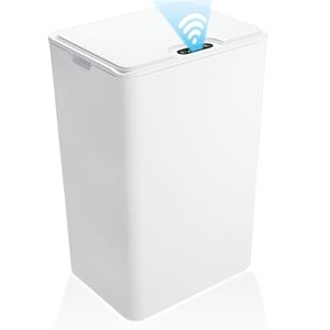 lot 91012 image: jinligogo Bathroom Small Trash Can with Lid, 4 Gallon Touchless Automatic Garbage Can Slim Waterproof Motion Sensor Smart Trash Bin for Bedroom, Office, Living Room-White