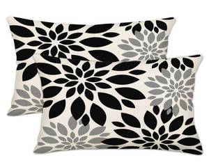 lot 91015 image: Outdoor Lumbar Pillow Covers 12x20 Set of 2 Black Gray Lumbar Pillow Case Oblong Throw Pillows for Couch Sofa Bench Chair Dahlia Flowers Decorative Modern Pillowcases Rustic Home Decor Pillow Cases